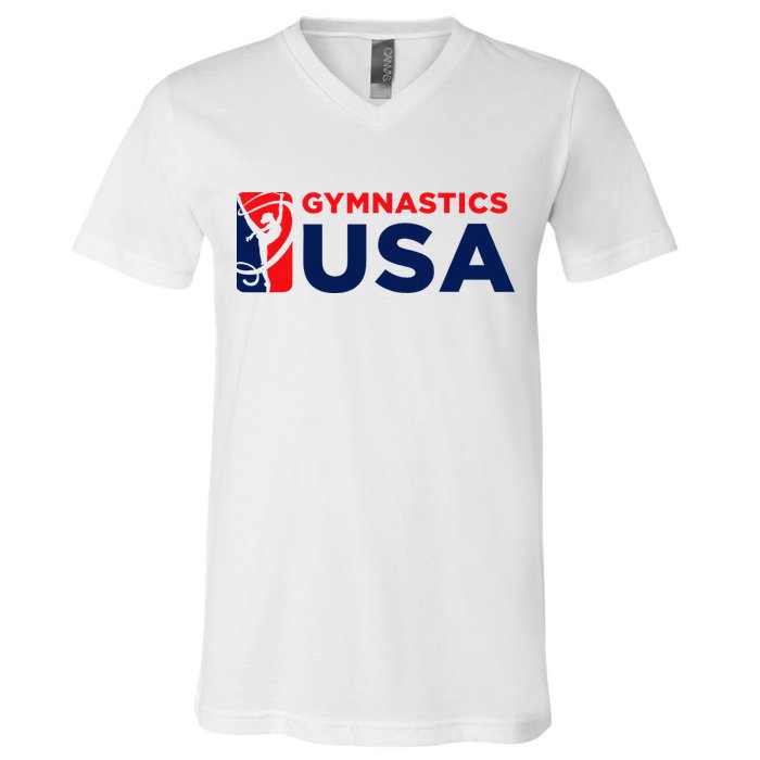 Gymnastics Usa Support The T.E.A.M. U.S.A Flag V-Neck T-Shirt