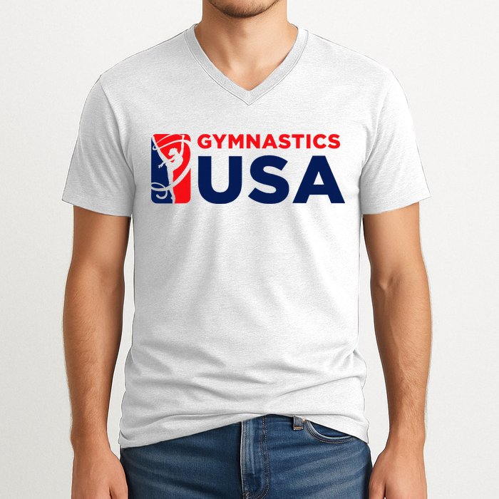 Gymnastics Usa Support The T.E.A.M. U.S.A Flag V-Neck T-Shirt