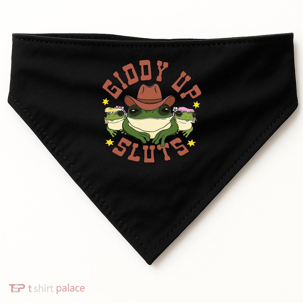 Giddy Up Sluts Funny Western Cowgirl Ranch Rodeo Frog USA-Made Doggie Bandana
