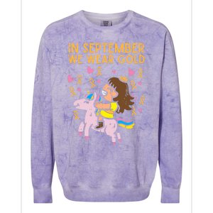 Girl Unicorn September Wear Gold Hood Cancer Awareness Funny Gift Colorblast Crewneck Sweatshirt