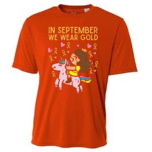 Girl Unicorn September Wear Gold Hood Cancer Awareness Funny Gift Cooling Performance Crew T-Shirt