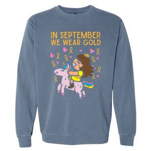 Girl Unicorn September Wear Gold Hood Cancer Awareness Funny Gift Garment-Dyed Sweatshirt