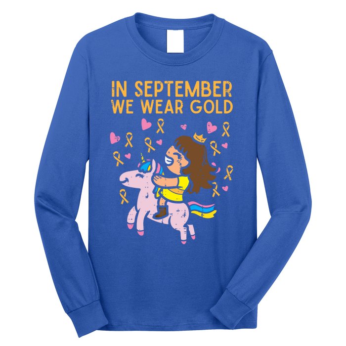 Girl Unicorn September Wear Gold Hood Cancer Awareness Funny Gift Long Sleeve Shirt