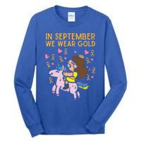 Girl Unicorn September Wear Gold Hood Cancer Awareness Funny Gift Tall Long Sleeve T-Shirt