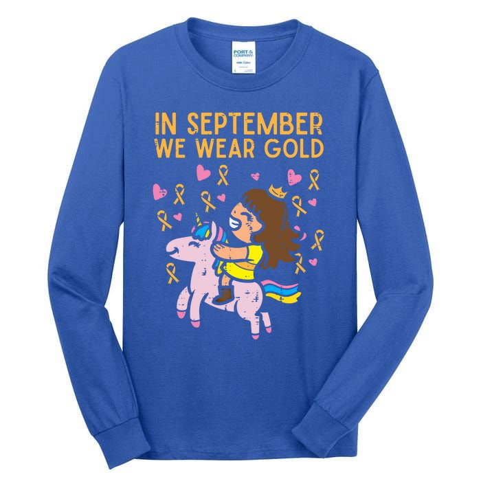 Girl Unicorn September Wear Gold Hood Cancer Awareness Funny Gift Tall Long Sleeve T-Shirt