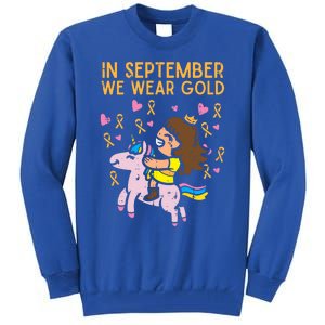 Girl Unicorn September Wear Gold Hood Cancer Awareness Funny Gift Tall Sweatshirt