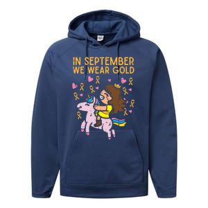 Girl Unicorn September Wear Gold Hood Cancer Awareness Funny Gift Performance Fleece Hoodie