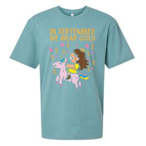 Girl Unicorn September Wear Gold Hood Cancer Awareness Funny Gift Sueded Cloud Jersey T-Shirt