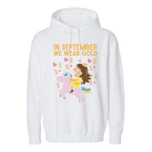 Girl Unicorn September Wear Gold Hood Cancer Awareness Funny Gift Garment-Dyed Fleece Hoodie