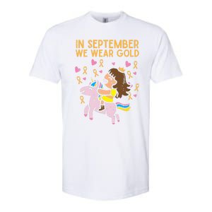 Girl Unicorn September Wear Gold Hood Cancer Awareness Funny Gift Softstyle CVC T-Shirt