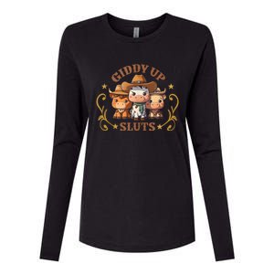 Giddy Up Sluts Funny Western Cowgirl Ranch Rodeo Country Cow Womens Cotton Relaxed Long Sleeve T-Shirt