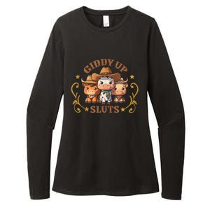 Giddy Up Sluts Funny Western Cowgirl Ranch Rodeo Country Cow Womens CVC Long Sleeve Shirt