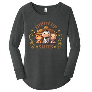 Giddy Up Sluts Funny Western Cowgirl Ranch Rodeo Country Cow Women's Perfect Tri Tunic Long Sleeve Shirt