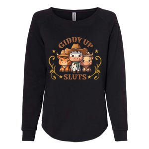 Giddy Up Sluts Funny Western Cowgirl Ranch Rodeo Country Cow Womens California Wash Sweatshirt