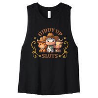 Giddy Up Sluts Funny Western Cowgirl Ranch Rodeo Country Cow Women's Racerback Cropped Tank