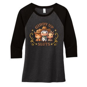 Giddy Up Sluts Funny Western Cowgirl Ranch Rodeo Country Cow Women's Tri-Blend 3/4-Sleeve Raglan Shirt