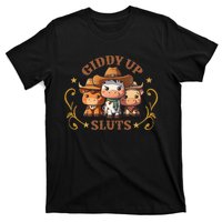 Giddy Up Sluts Funny Western Cow Ranch Rodeo Country Cow T-Shirt