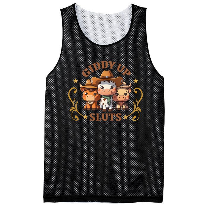 Giddy Up Sluts Funny Western Cow Ranch Rodeo Country Cow Mesh Reversible Basketball Jersey Tank