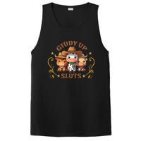 Giddy Up Sluts Funny Western Cow Ranch Rodeo Country Cow PosiCharge Competitor Tank