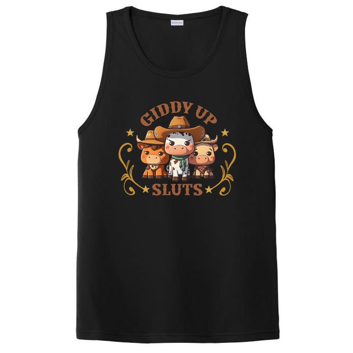 Giddy Up Sluts Funny Western Cow Ranch Rodeo Country Cow PosiCharge Competitor Tank