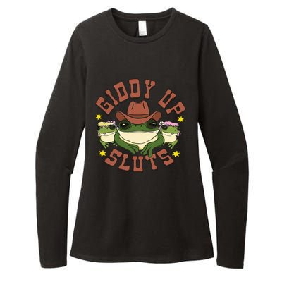 Giddy Up Sluts Funny Western Cowgirl Ranch Rodeo Frog Womens CVC Long Sleeve Shirt