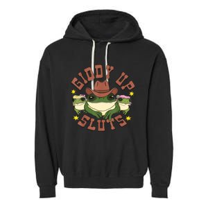 Giddy Up Sluts Funny Western Cowgirl Ranch Rodeo Frog Garment-Dyed Fleece Hoodie