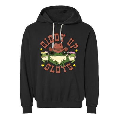 Giddy Up Sluts Funny Western Cowgirl Ranch Rodeo Frog Garment-Dyed Fleece Hoodie