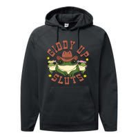 Giddy Up Sluts Funny Western Cowgirl Ranch Rodeo Frog Performance Fleece Hoodie