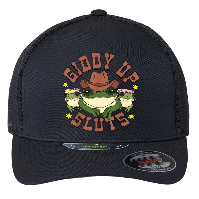 Giddy Up Sluts Funny Western Cowgirl Ranch Rodeo Frog Flexfit Unipanel Trucker Cap