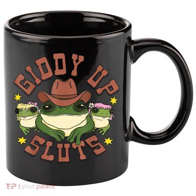 Giddy Up Sluts Funny Western Cowgirl Ranch Rodeo Frog 11oz C Handle Ceramic Mug