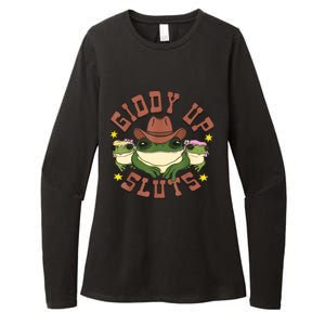 Giddy Up Sluts Funny Western Cowgirl Ranch Rodeo Frog Womens CVC Long Sleeve Shirt