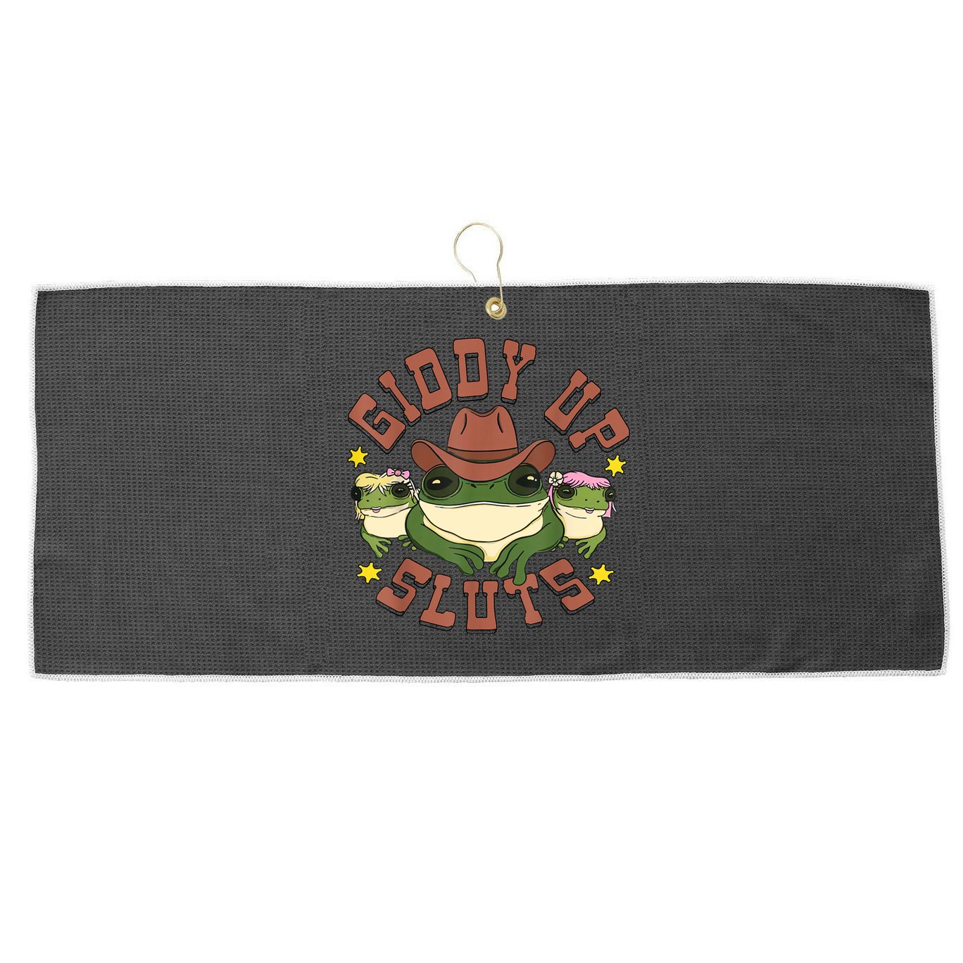 Giddy Up Sluts Funny Western Cowgirl Ranch Rodeo Frog Large Microfiber Waffle Golf Towel