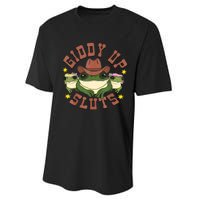 Giddy Up Sluts Funny Western Cowgirl Ranch Rodeo Frog Performance Sprint T-Shirt