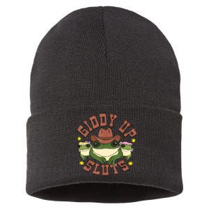 Giddy Up Sluts Funny Western Cowgirl Ranch Rodeo Frog Sustainable Knit Beanie