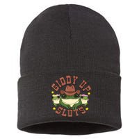 Giddy Up Sluts Funny Western Cowgirl Ranch Rodeo Frog Sustainable Knit Beanie