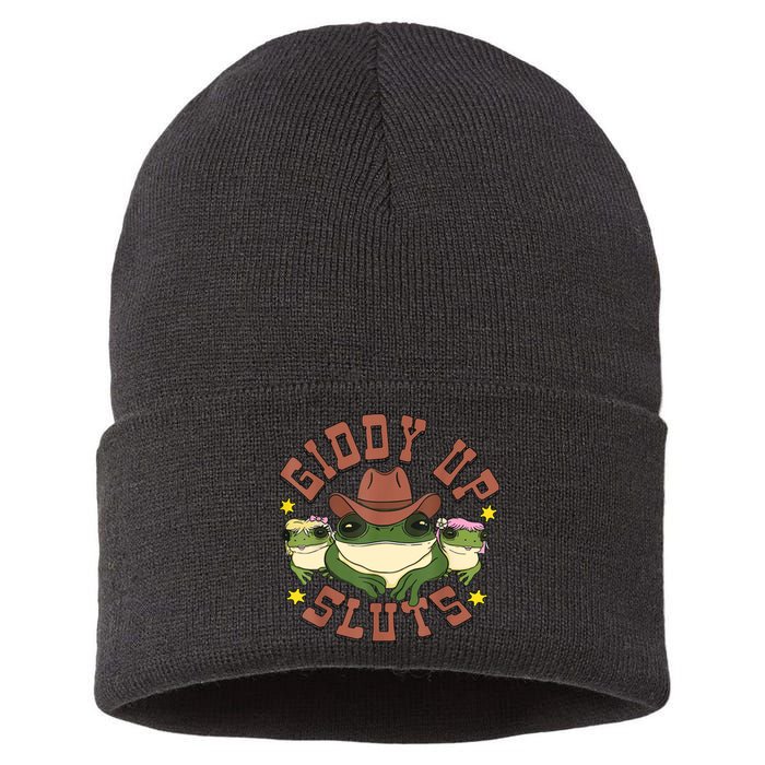 Giddy Up Sluts Funny Western Cowgirl Ranch Rodeo Frog Sustainable Knit Beanie