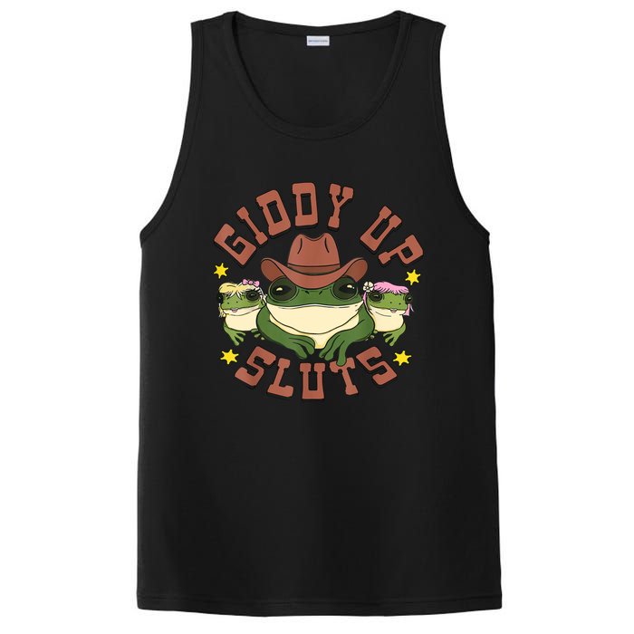 Giddy Up Sluts Funny Western Cowgirl Ranch Rodeo Frog PosiCharge Competitor Tank