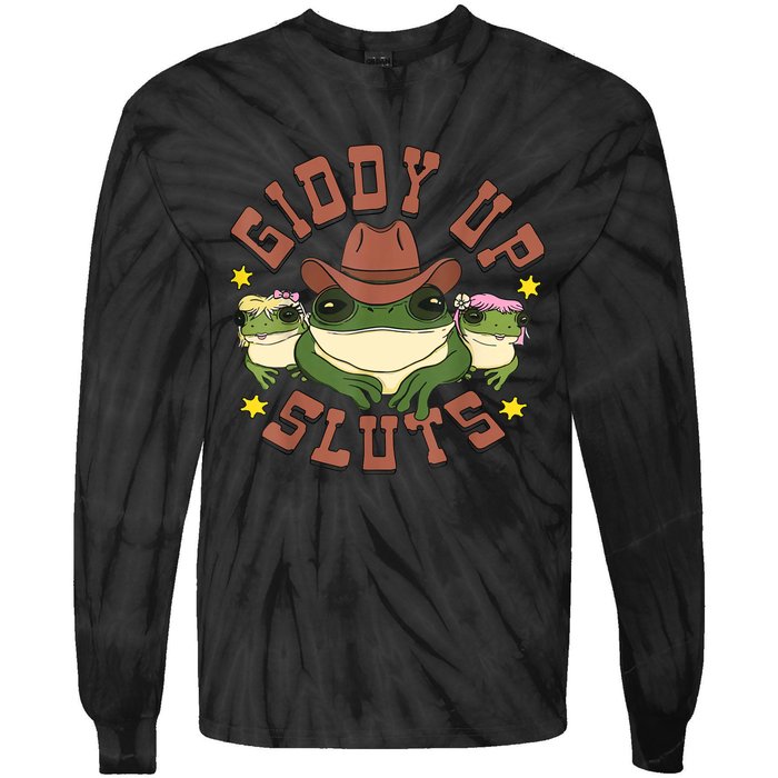 Giddy Up Sluts Funny Western Cowgirl Ranch Rodeo Frog Tie-Dye Long Sleeve Shirt