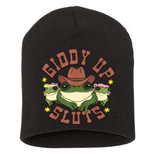 Giddy Up Sluts Funny Western Cowgirl Ranch Rodeo Frog Short Acrylic Beanie