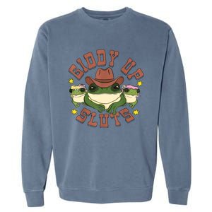 Giddy Up Sluts Funny Western Cowgirl Ranch Rodeo Frog Garment-Dyed Sweatshirt