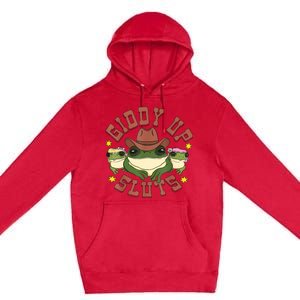 Giddy Up Sluts Funny Western Cowgirl Ranch Rodeo Frog Premium Pullover Hoodie