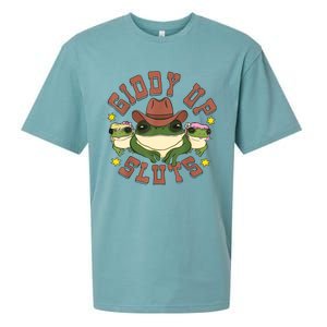 Giddy Up Sluts Funny Western Cowgirl Ranch Rodeo Frog Sueded Cloud Jersey T-Shirt