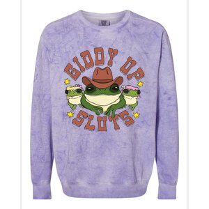 Giddy Up Sluts Funny Western Cow Ranch Rodeo Frog Colorblast Crewneck Sweatshirt