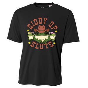 Giddy Up Sluts Funny Western Cow Ranch Rodeo Frog Cooling Performance Crew T-Shirt