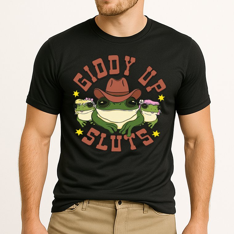 Giddy Up Sluts Funny Western Cow Ranch Rodeo Frog Cooling Performance Crew T-Shirt
