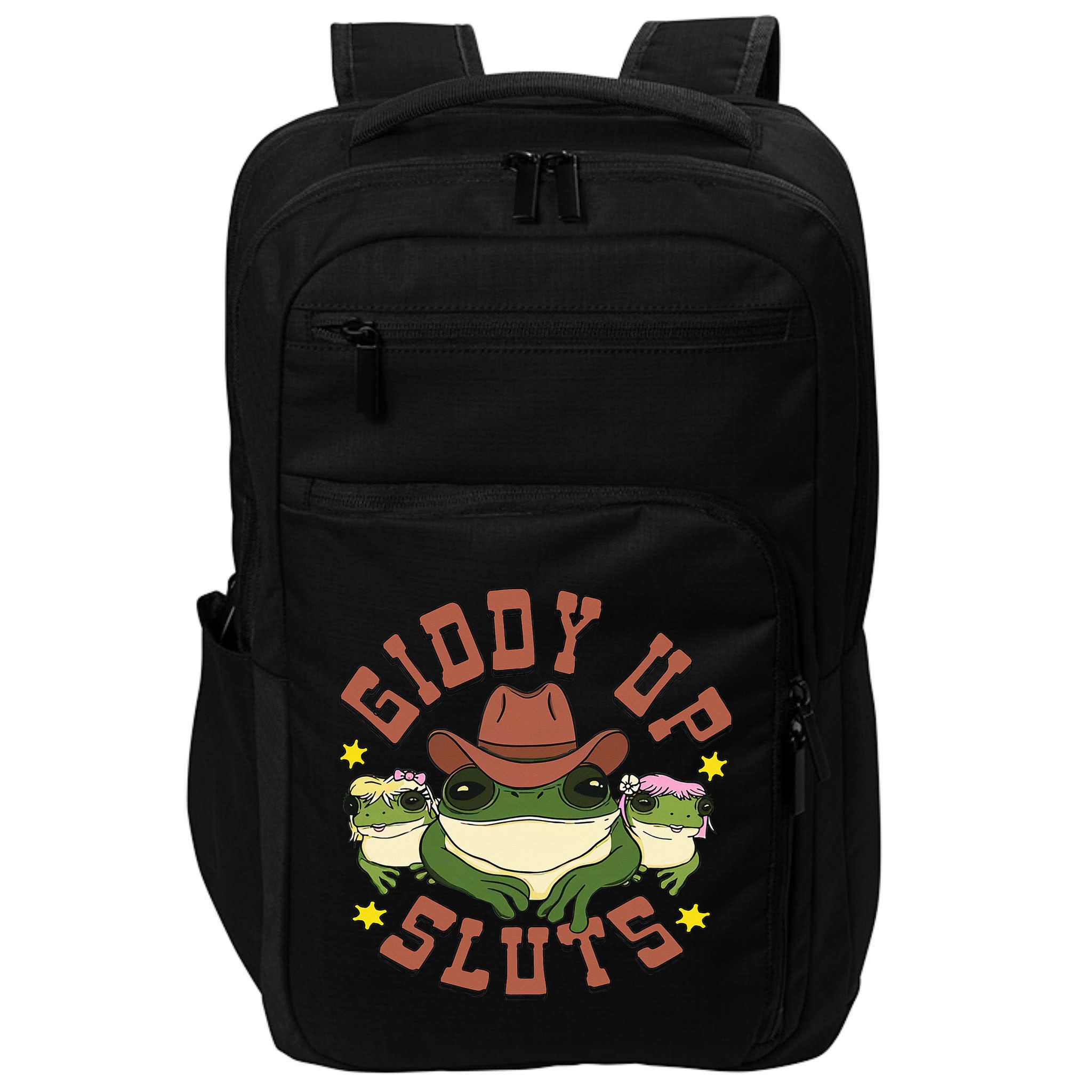 Giddy Up Sluts Funny Western Cow Ranch Rodeo Frog Impact Tech Backpack