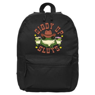 Giddy Up Sluts Funny Western Cow Ranch Rodeo Frog 16 in Basic Backpack