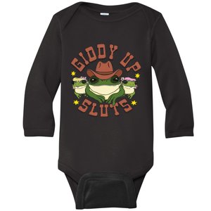 Giddy Up Sluts Funny Western Cow Ranch Rodeo Frog Baby Long Sleeve Bodysuit