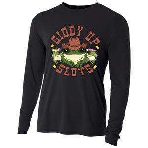 Giddy Up Sluts Funny Western Cow Ranch Rodeo Frog Cooling Performance Long Sleeve Crew