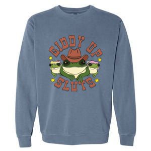 Giddy Up Sluts Funny Western Cow Ranch Rodeo Frog Garment-Dyed Sweatshirt